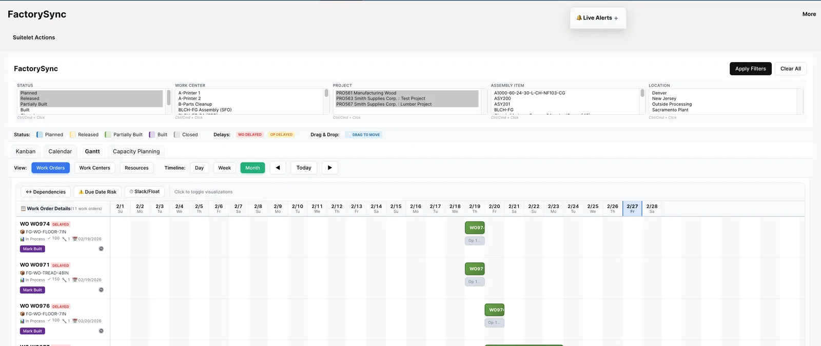 Project-based manufacturing scheduling Gantt view